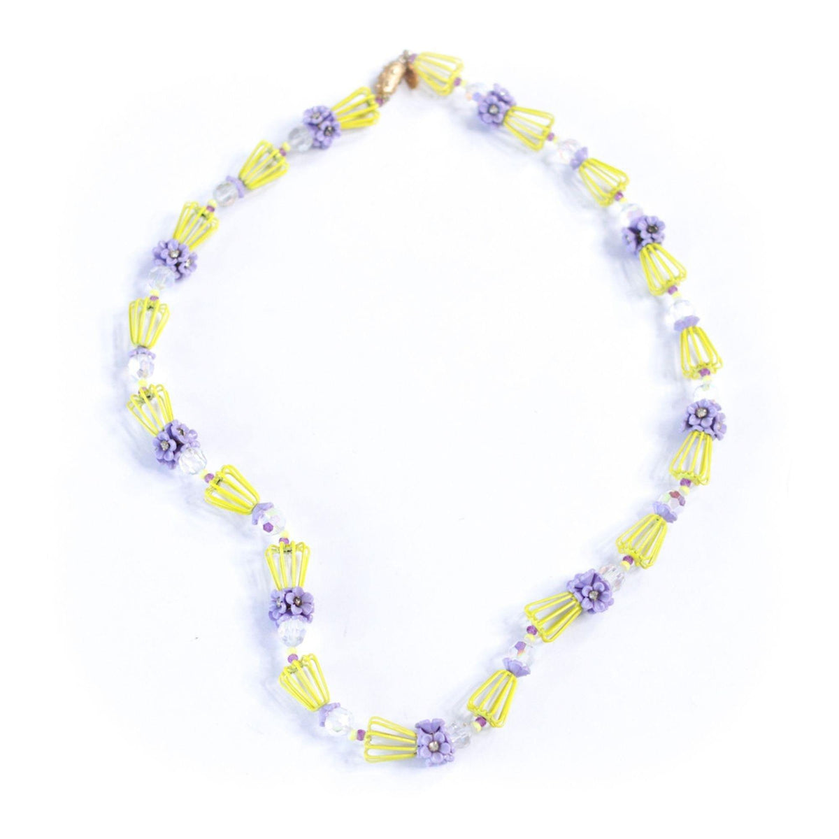 Vintage Vendome Yellow and Purple Caged Flower Necklace
