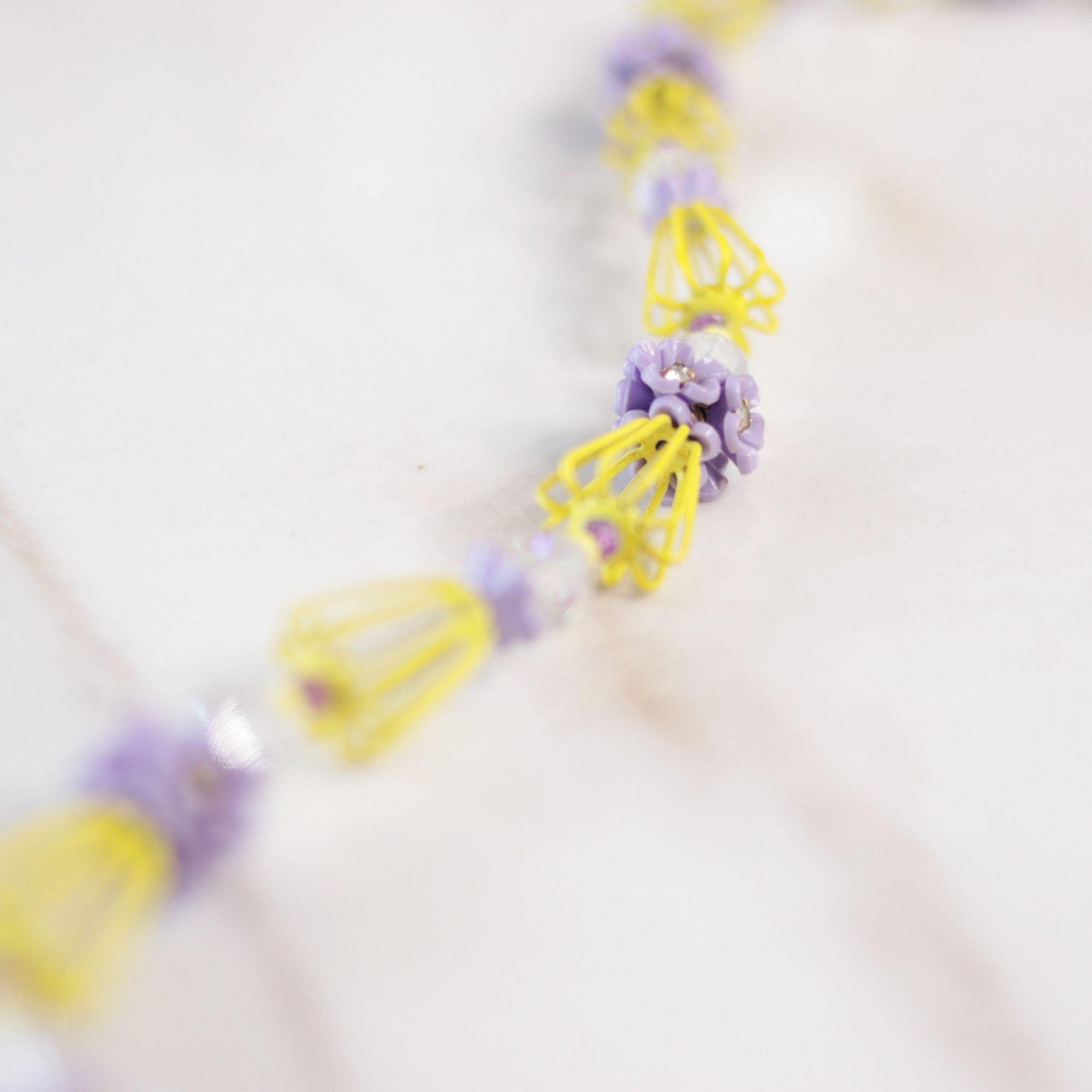 Vintage Vendome Yellow and Purple Caged Flower Necklace by Vendome - Vintage Meet Modern Vintage Jewelry - Chicago, Illinois - #oldhollywoodglamour #vintagemeetmodern #designervintage #jewelrybox #antiquejewelry #vintagejewelry
