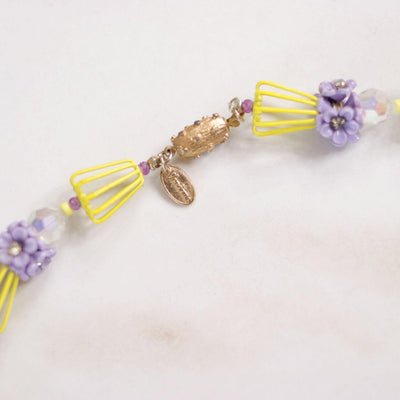Vintage Vendome Yellow and Purple Caged Flower Necklace by Vendome - Vintage Meet Modern Vintage Jewelry - Chicago, Illinois - #oldhollywoodglamour #vintagemeetmodern #designervintage #jewelrybox #antiquejewelry #vintagejewelry