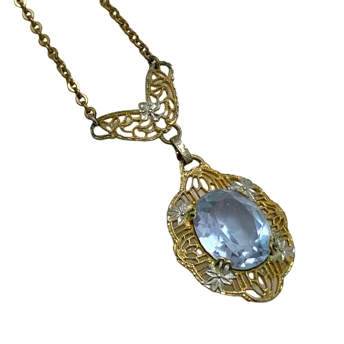 Edwardian Gold and Silver Filigree Alexandrite Pendant Necklace