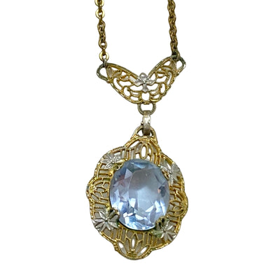 Edwardian Gold and Silver Filigree Alexandrite Pendant Necklace by Vintage Meet Modern  - Vintage Meet Modern Vintage Jewelry - Chicago, Illinois - #oldhollywoodglamour #vintagemeetmodern #designervintage #jewelrybox #antiquejewelry #vintagejewelry