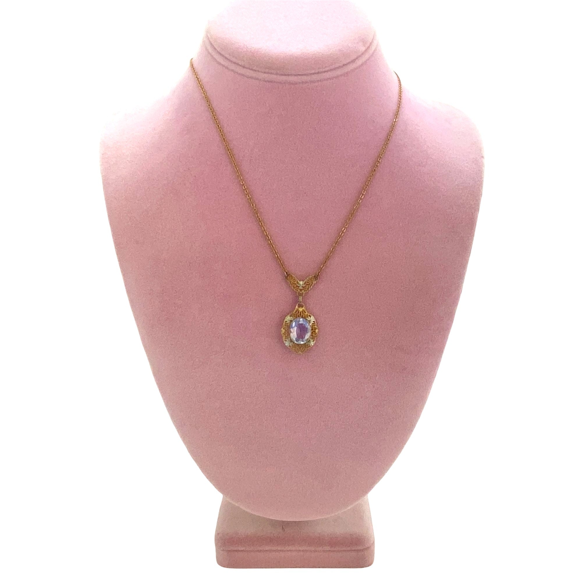 Edwardian Gold and Silver Filigree Alexandrite Pendant Necklace by Vintage Meet Modern - Vintage Meet Modern Vintage Jewelry - Chicago, Illinois - #oldhollywoodglamour #vintagemeetmodern #designervintage #jewelrybox #antiquejewelry #vintagejewelry