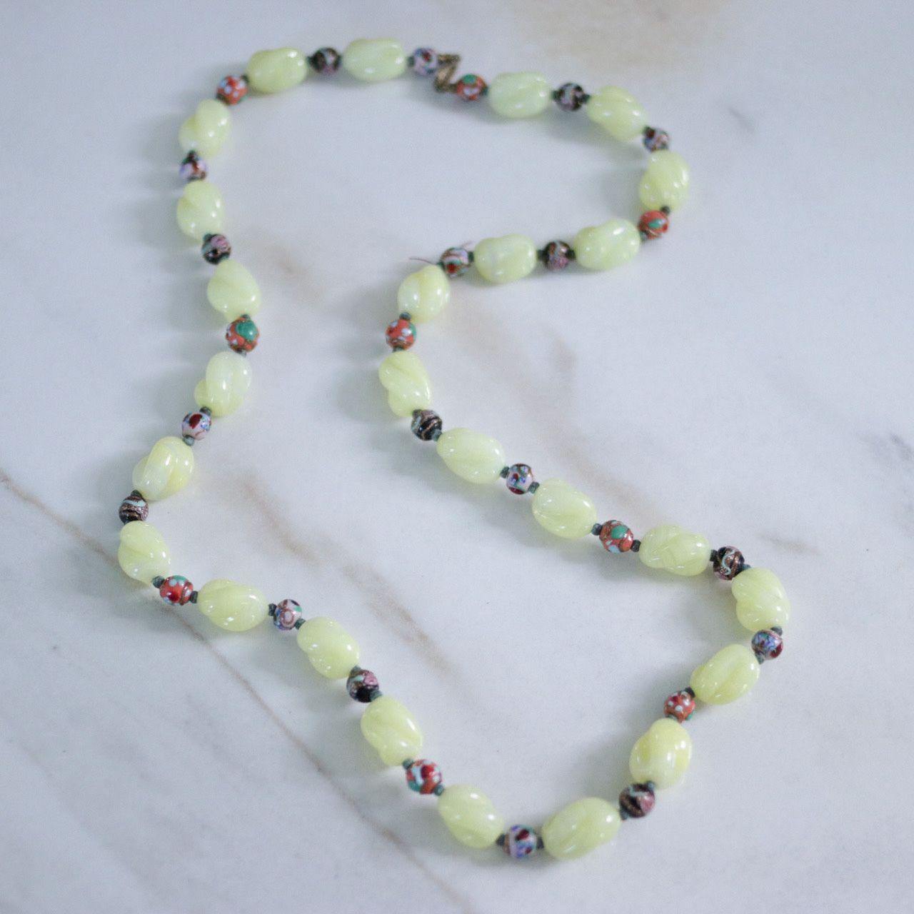 Vintage Yellow Art Glass and Venetian Wedding Cake Bead Necklace by Italian - Vintage Meet Modern Vintage Jewelry - Chicago, Illinois - #oldhollywoodglamour #vintagemeetmodern #designervintage #jewelrybox #antiquejewelry #vintagejewelry