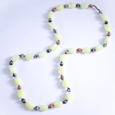 Vintage Yellow Art Glass and Venetian Wedding Cake Bead Necklace by Italian - Vintage Meet Modern Vintage Jewelry - Chicago, Illinois - #oldhollywoodglamour #vintagemeetmodern #designervintage #jewelrybox #antiquejewelry #vintagejewelry