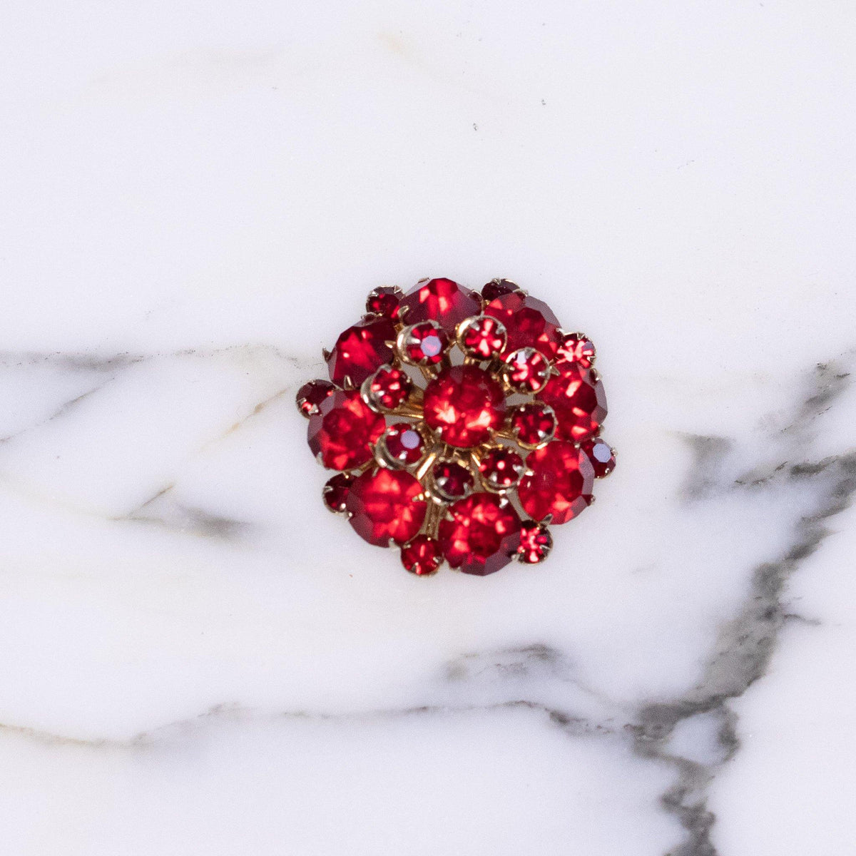 Vintage Red Rhinestone Brooch