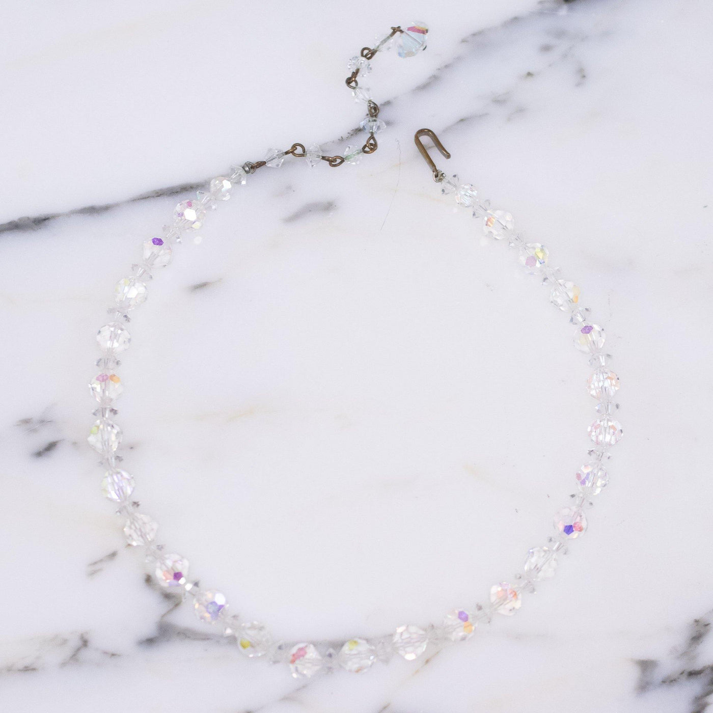 Vintage 1950s Faceted Aurora Borealis Crystal Bead Single Strand Necklace