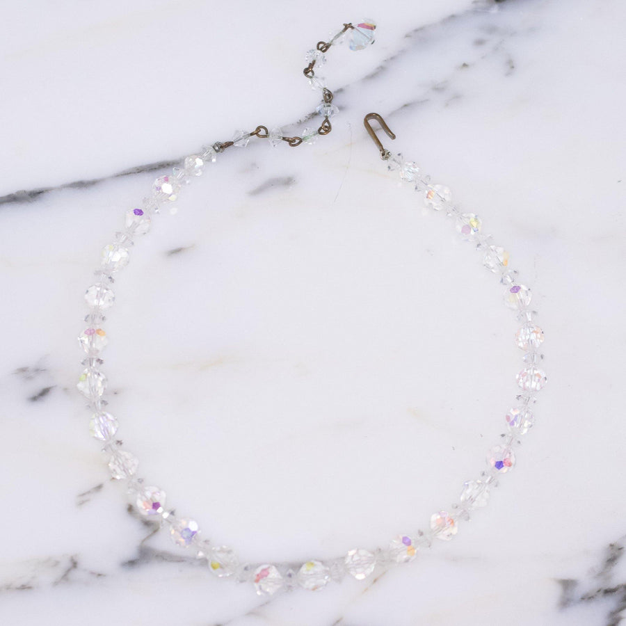 Vintage 1950s Faceted Aurora Borealis Crystal Bead Single Strand Necklace by Austria - Vintage Meet Modern Vintage Jewelry - Chicago, Illinois - #oldhollywoodglamour #vintagemeetmodern #designervintage #jewelrybox #antiquejewelry #vintagejewelry