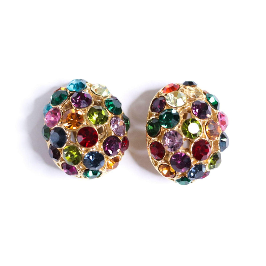 Vintage Blanca Rainbow Rhinestone Statement Earrings by Blanca - Vintage Meet Modern Vintage Jewelry - Chicago, Illinois - #oldhollywoodglamour #vintagemeetmodern #designervintage #jewelrybox #antiquejewelry #vintagejewelry