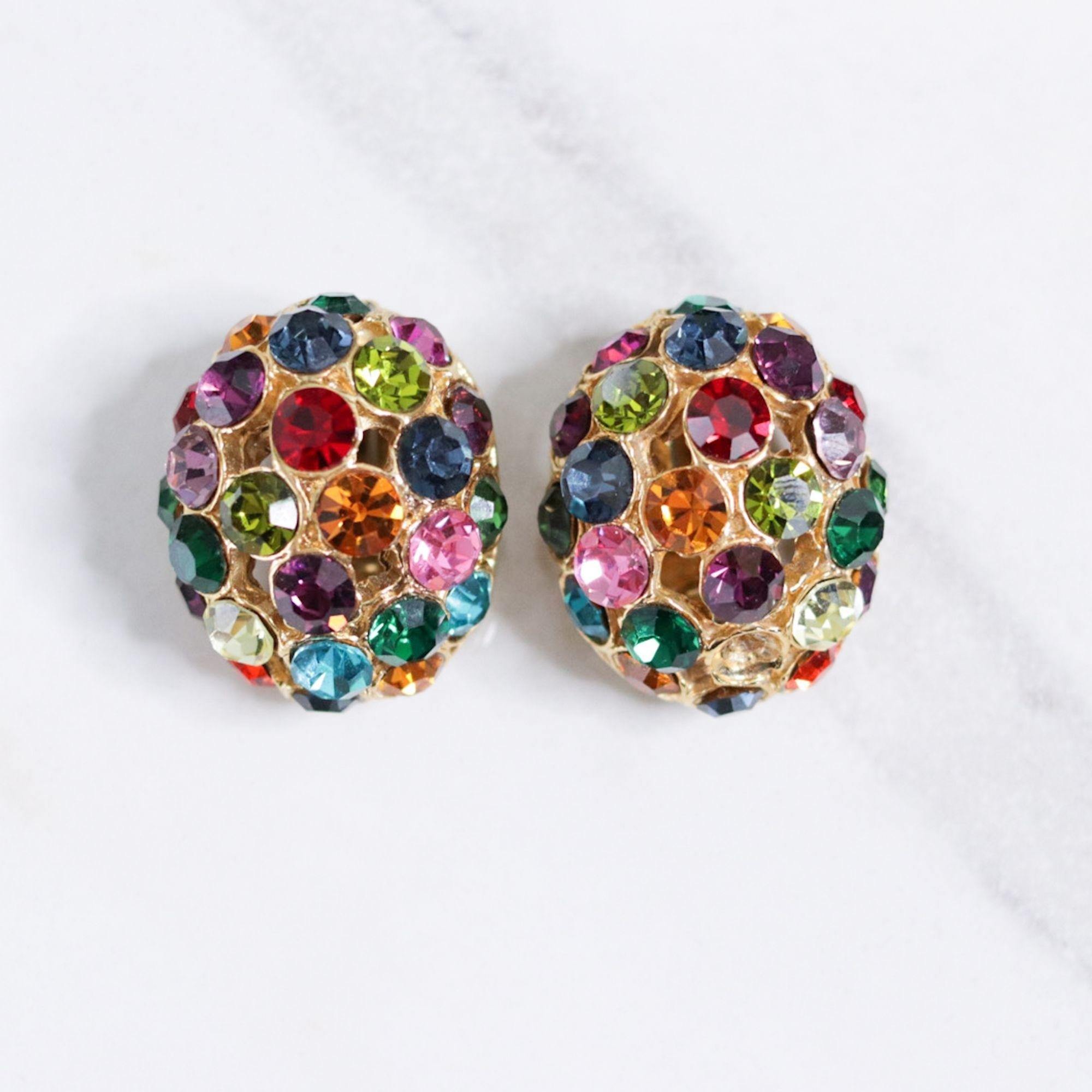 Vintage Blanca Rainbow Rhinestone Statement Earrings by Blanca - Vintage Meet Modern Vintage Jewelry - Chicago, Illinois - #oldhollywoodglamour #vintagemeetmodern #designervintage #jewelrybox #antiquejewelry #vintagejewelry