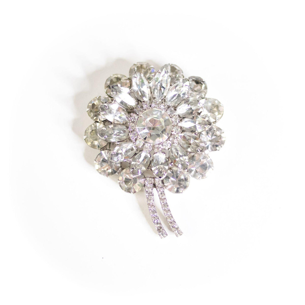 Vintage Art Deco Diamante Flower Brooch