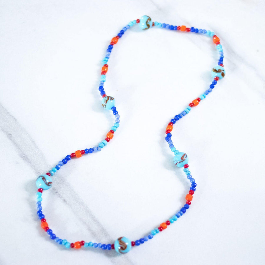 Vintage Red and Blue Venetian Glass Necklace by Made in Italy - Vintage Meet Modern Vintage Jewelry - Chicago, Illinois - #oldhollywoodglamour #vintagemeetmodern #designervintage #jewelrybox #antiquejewelry #vintagejewelry