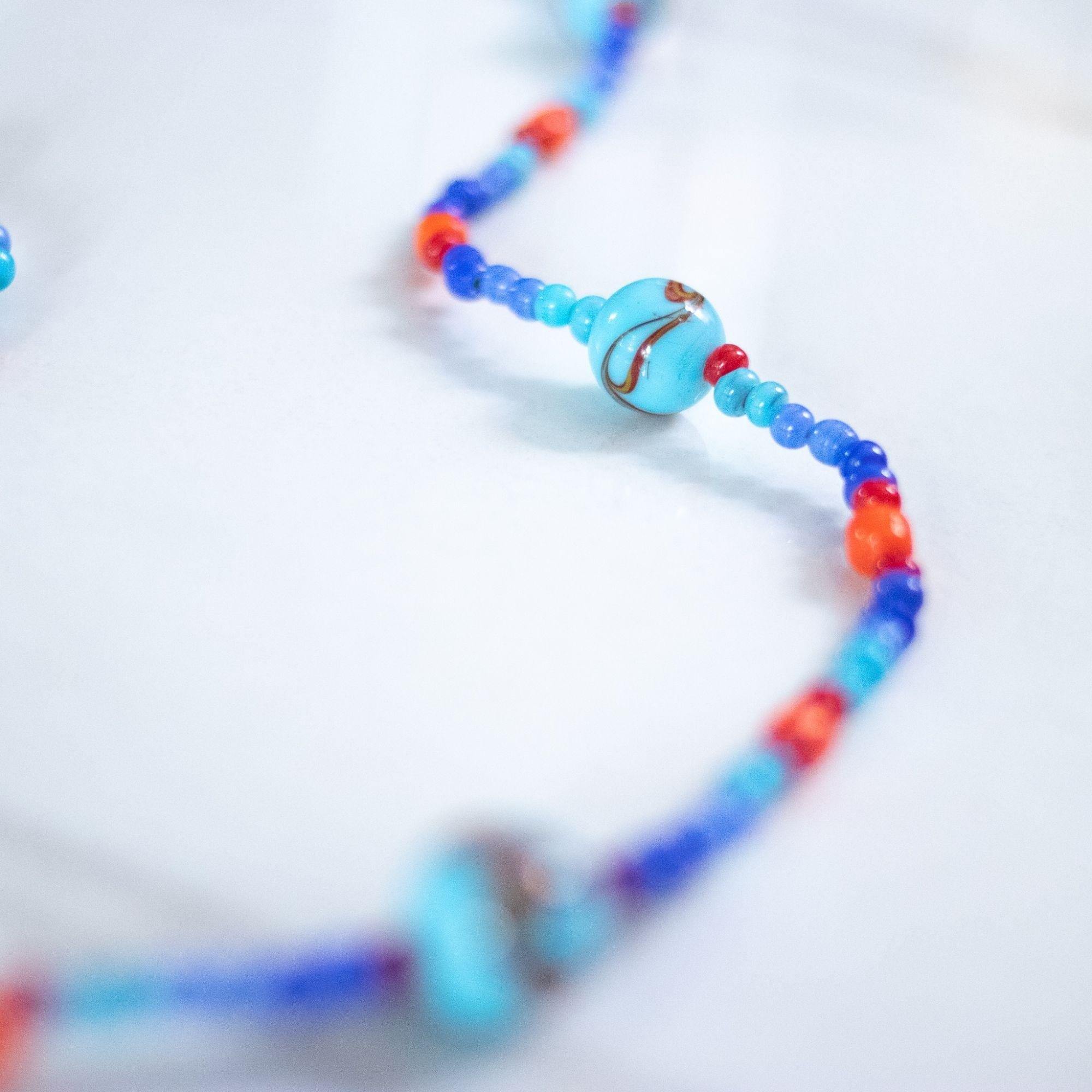 Vintage Red and Blue Venetian Glass Necklace by Made in Italy - Vintage Meet Modern Vintage Jewelry - Chicago, Illinois - #oldhollywoodglamour #vintagemeetmodern #designervintage #jewelrybox #antiquejewelry #vintagejewelry