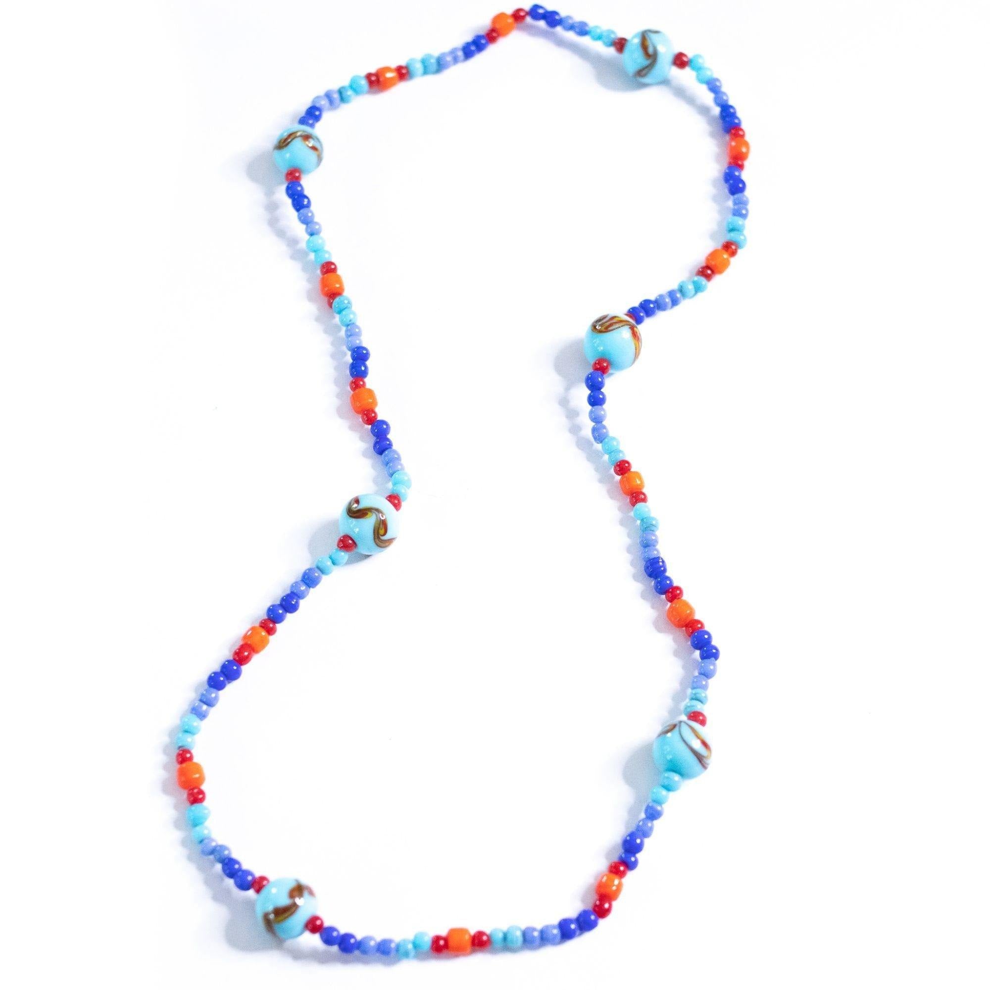 Vintage Red and Blue Venetian Glass Necklace by Made in Italy - Vintage Meet Modern Vintage Jewelry - Chicago, Illinois - #oldhollywoodglamour #vintagemeetmodern #designervintage #jewelrybox #antiquejewelry #vintagejewelry