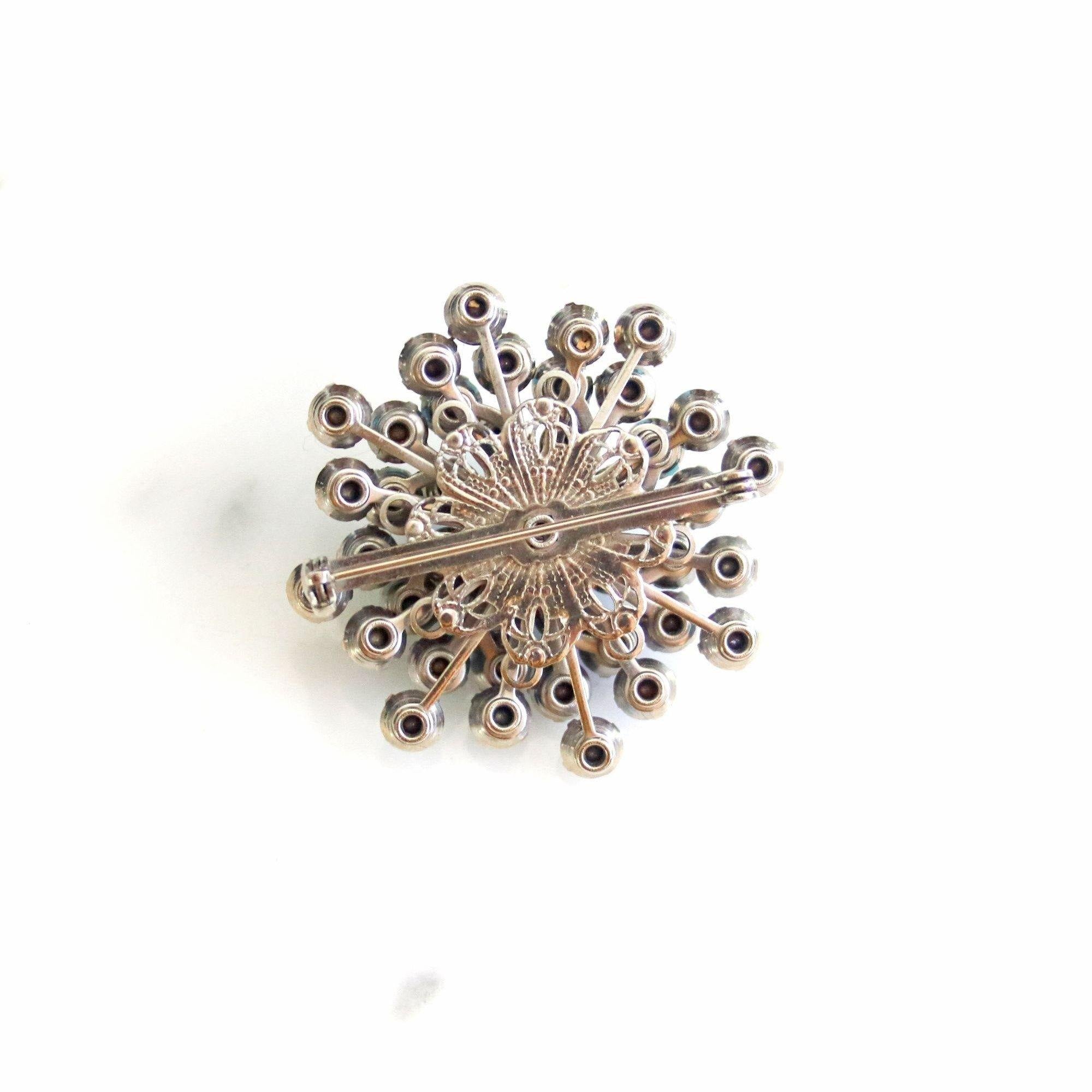 Vintage Blue and Aurora Borealis Sputnik Style Brooch by Unsigned Beauty - Vintage Meet Modern Vintage Jewelry - Chicago, Illinois - #oldhollywoodglamour #vintagemeetmodern #designervintage #jewelrybox #antiquejewelry #vintagejewelry