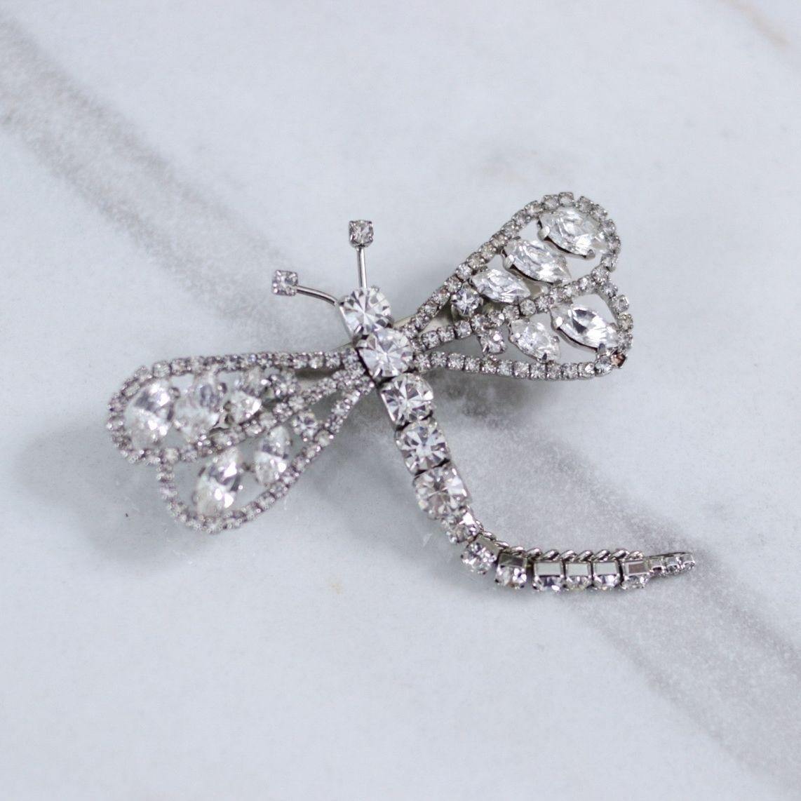 Vintage Diamante Dragonfly Brooch by Unsigned Beauty - Vintage Meet Modern Vintage Jewelry - Chicago, Illinois - #oldhollywoodglamour #vintagemeetmodern #designervintage #jewelrybox #antiquejewelry #vintagejewelry