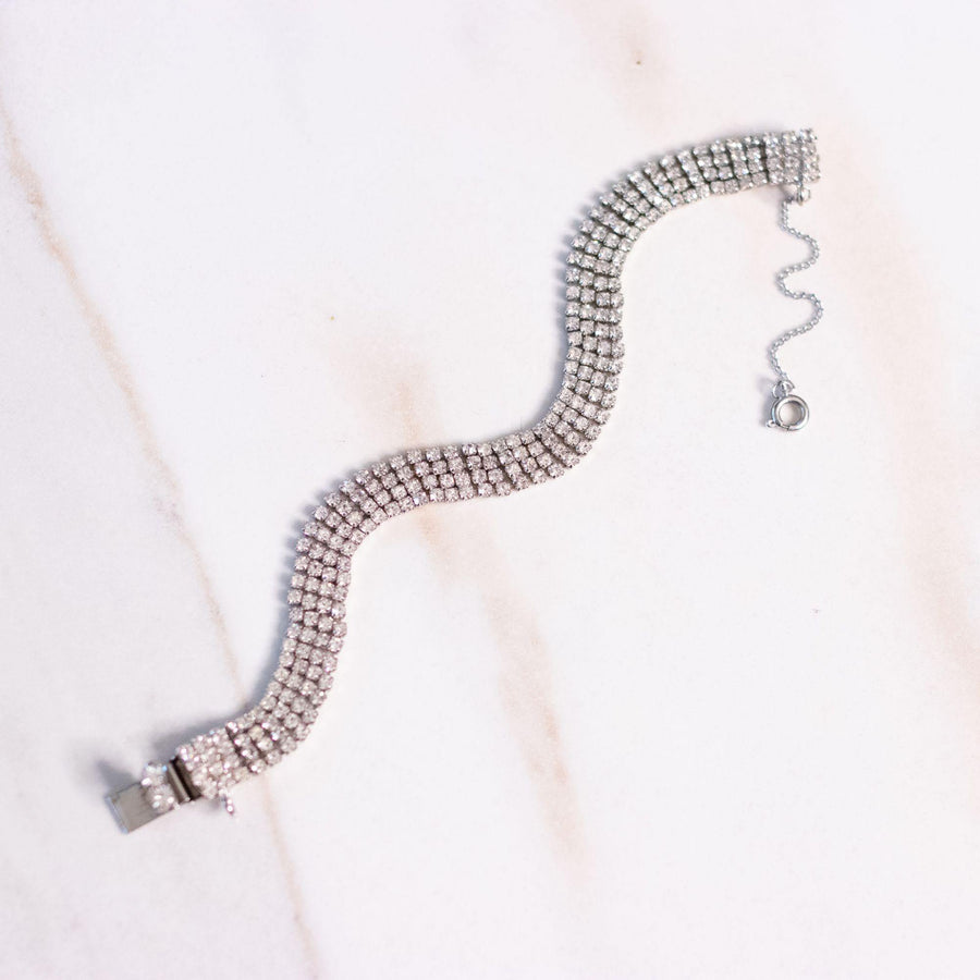 Vintage Art Deco Four Row Rhinestone Line Bracelet by Unsigned Beauty - Vintage Meet Modern Vintage Jewelry - Chicago, Illinois - #oldhollywoodglamour #vintagemeetmodern #designervintage #jewelrybox #antiquejewelry #vintagejewelry