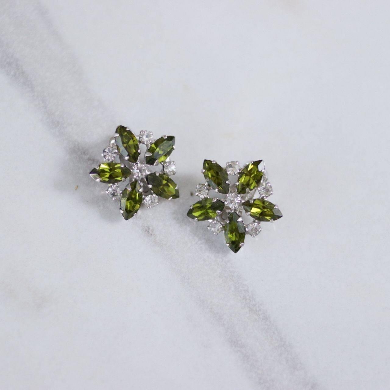 Vintage B David Peridot Crystal and Diamante Rhinestone Earrings by B David - Vintage Meet Modern Vintage Jewelry - Chicago, Illinois - #oldhollywoodglamour #vintagemeetmodern #designervintage #jewelrybox #antiquejewelry #vintagejewelry