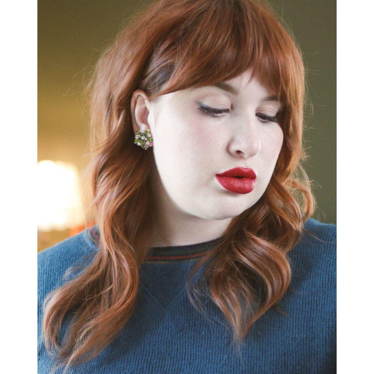 Vintage B David Peridot Crystal and Diamante Rhinestone Earrings by B David - Vintage Meet Modern Vintage Jewelry - Chicago, Illinois - #oldhollywoodglamour #vintagemeetmodern #designervintage #jewelrybox #antiquejewelry #vintagejewelry