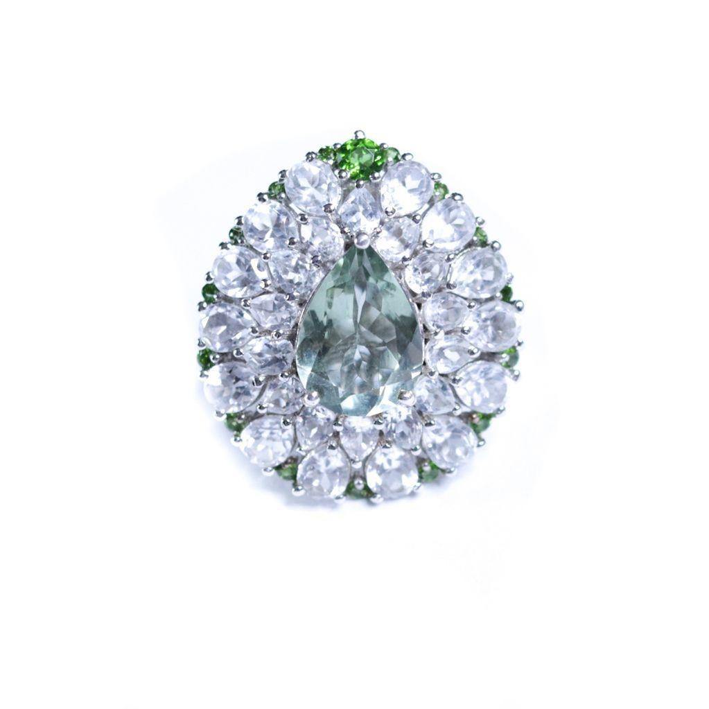 Vintage Aquamarine, White Topaz, Green Tourmaline Cocktail Statement Ring