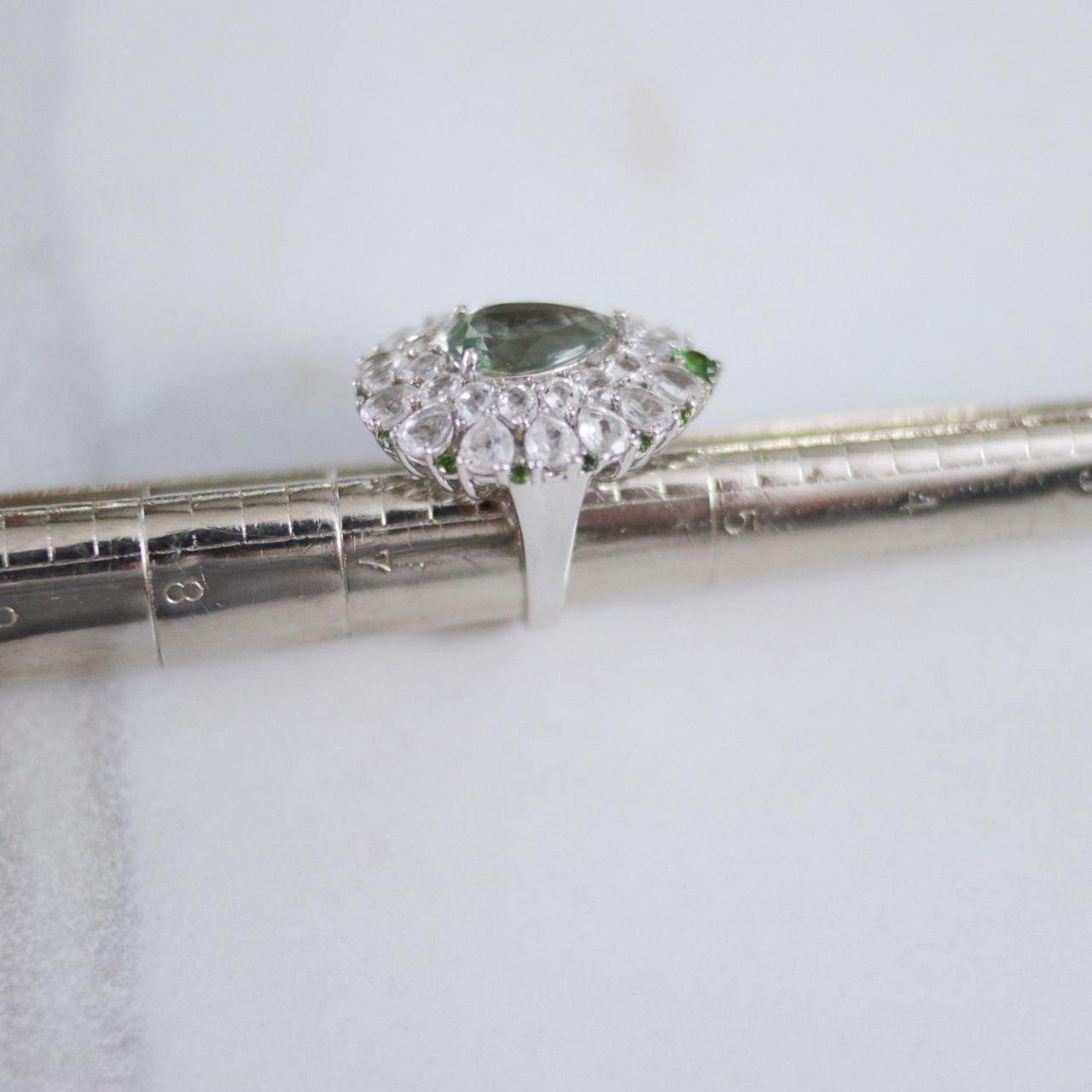 Vintage Aquamarine, White Topaz, Green Tourmaline Cocktail Statement Ring by Unsigned Beauty - Vintage Meet Modern Vintage Jewelry - Chicago, Illinois - #oldhollywoodglamour #vintagemeetmodern #designervintage #jewelrybox #antiquejewelry #vintagejewelry