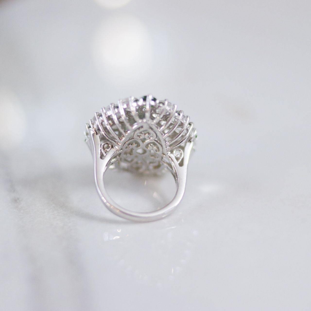 Vintage Aquamarine, White Topaz, Green Tourmaline Cocktail Statement Ring by Unsigned Beauty - Vintage Meet Modern Vintage Jewelry - Chicago, Illinois - #oldhollywoodglamour #vintagemeetmodern #designervintage #jewelrybox #antiquejewelry #vintagejewelry