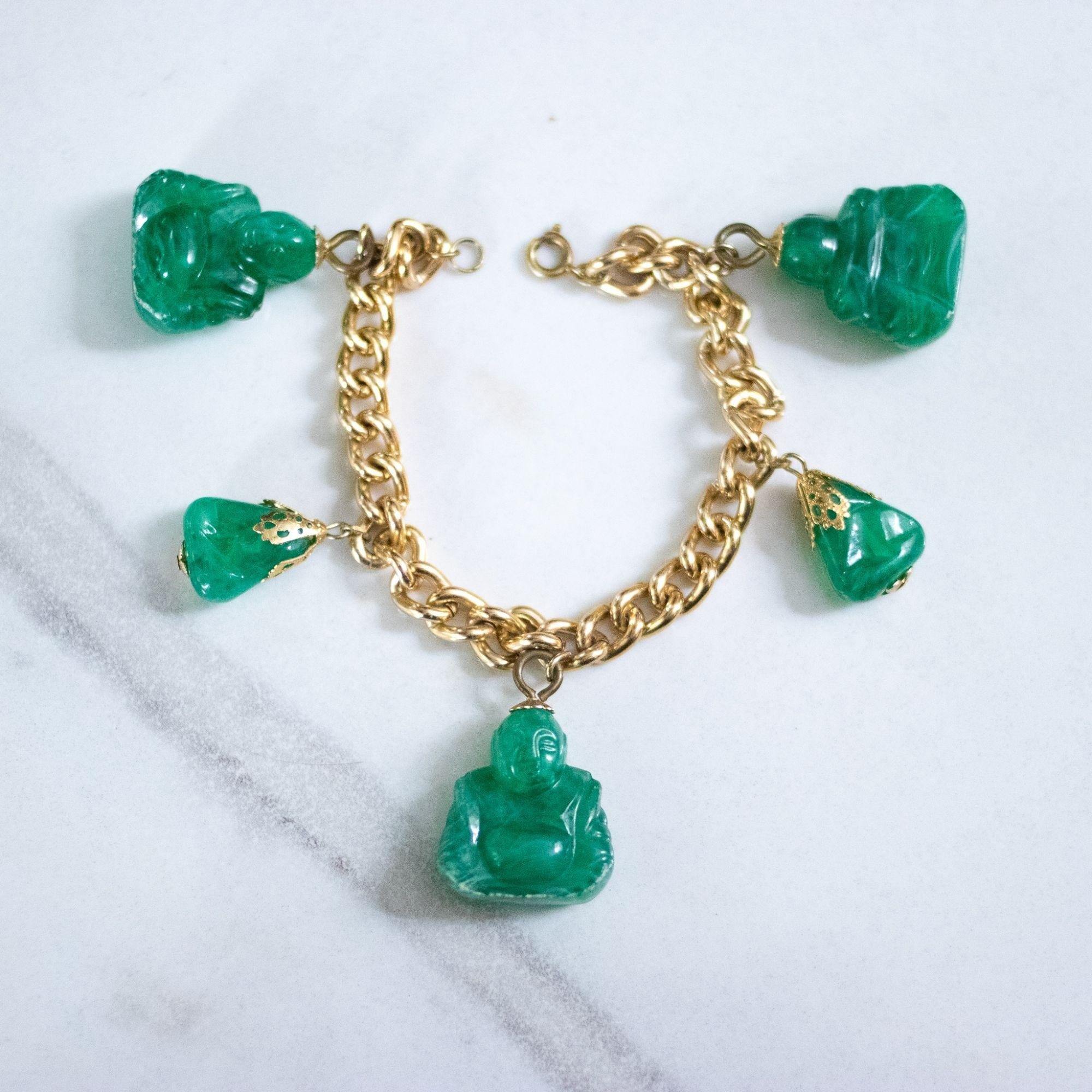 Vintage Chunky Buddha Lucite Charm Bracelet by Unsigned Beauty - Vintage Meet Modern Vintage Jewelry - Chicago, Illinois - #oldhollywoodglamour #vintagemeetmodern #designervintage #jewelrybox #antiquejewelry #vintagejewelry