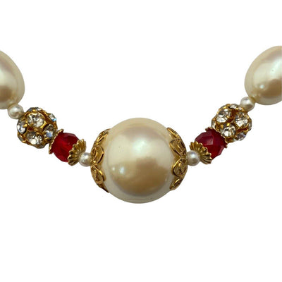 Vintage Catherine Stein Pearl and Ruby Crystal Necklace by Catherine Stein - Vintage Meet Modern Vintage Jewelry - Chicago, Illinois - #oldhollywoodglamour #vintagemeetmodern #designervintage #jewelrybox #antiquejewelry #vintagejewelry