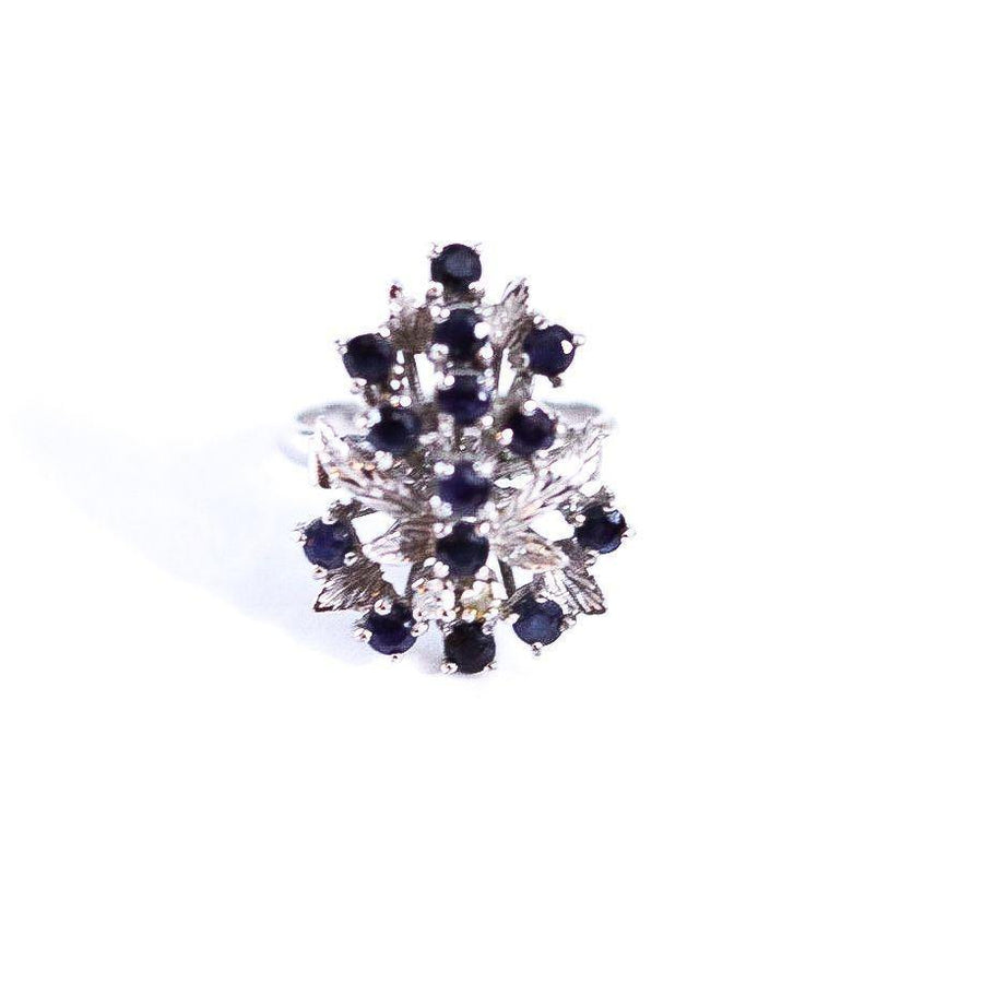 Vintage Sapphire Spray Style Sterling Silver Cocktail Ring by 925 - Vintage Meet Modern Vintage Jewelry - Chicago, Illinois - #oldhollywoodglamour #vintagemeetmodern #designervintage #jewelrybox #antiquejewelry #vintagejewelry