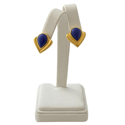 Vintage Gold and Blue Statement Earrings by Unsigned Beauty - Vintage Meet Modern Vintage Jewelry - Chicago, Illinois - #oldhollywoodglamour #vintagemeetmodern #designervintage #jewelrybox #antiquejewelry #vintagejewelry