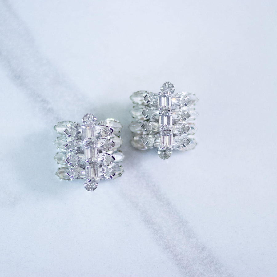 Vintage Kramer NY Tiered Rhinestone Statement Earrings by Vintage Meet Modern - Vintage Meet Modern Vintage Jewelry - Chicago, Illinois - #oldhollywoodglamour #vintagemeetmodern #designervintage #jewelrybox #antiquejewelry #vintagejewelry