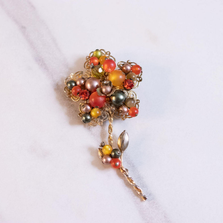 Vintage Fall Colors Flower Brooch by Unsigned Beauty - Vintage Meet Modern Vintage Jewelry - Chicago, Illinois - #oldhollywoodglamour #vintagemeetmodern #designervintage #jewelrybox #antiquejewelry #vintagejewelry
