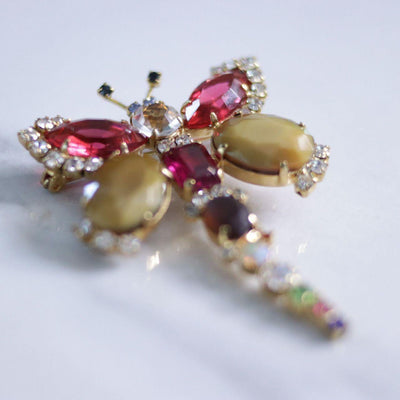 Vintage Husar D Colorful Rhinestone Dragonfly Brooch by Husar D - Vintage Meet Modern Vintage Jewelry - Chicago, Illinois - #oldhollywoodglamour #vintagemeetmodern #designervintage #jewelrybox #antiquejewelry #vintagejewelry