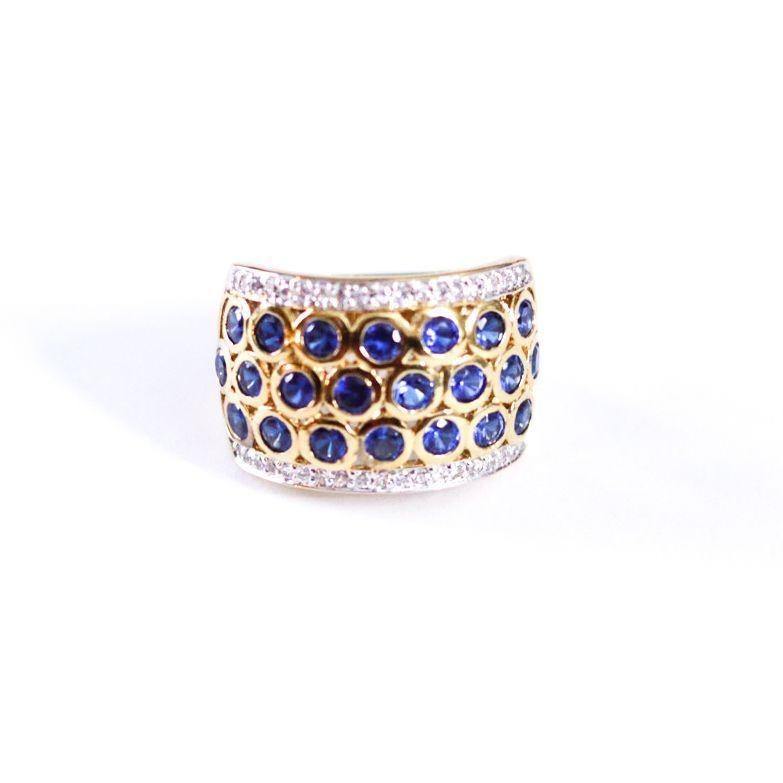 Vintage Blue Spinel and CZ Wide Band Ring