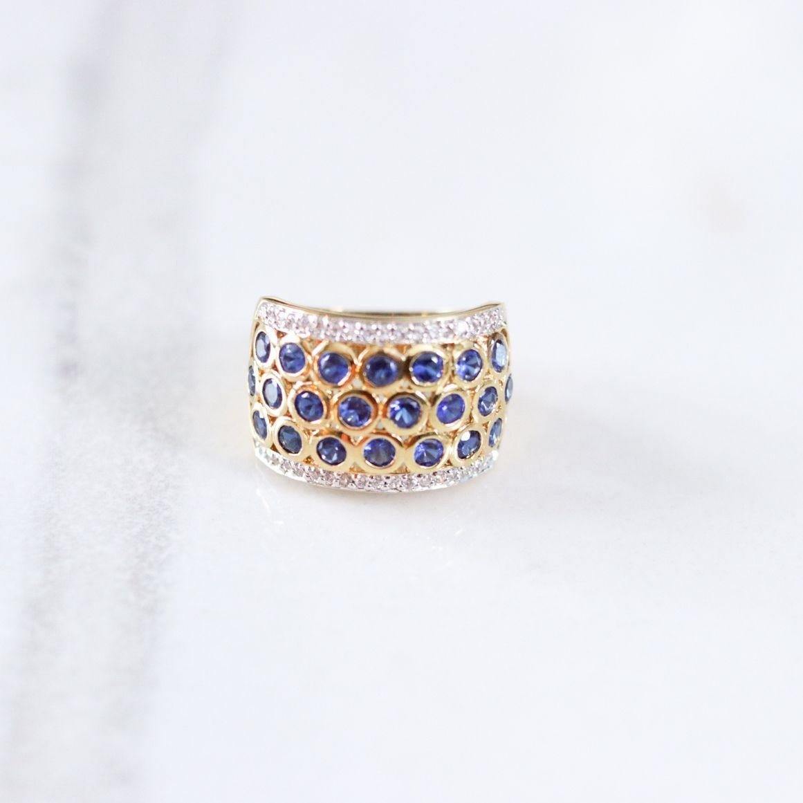 Vintage Blue Spinel and CZ Wide Band Ring by Hallmarked 925 - Vintage Meet Modern Vintage Jewelry - Chicago, Illinois - #oldhollywoodglamour #vintagemeetmodern #designervintage #jewelrybox #antiquejewelry #vintagejewelry