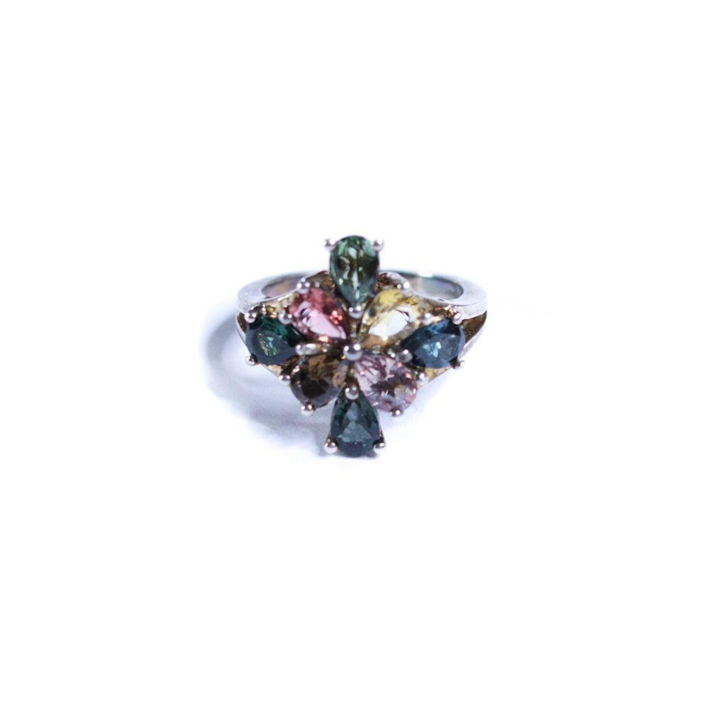 Vintage Shades of Green Tourmaline and Citrine Cluster Cocktail Ring