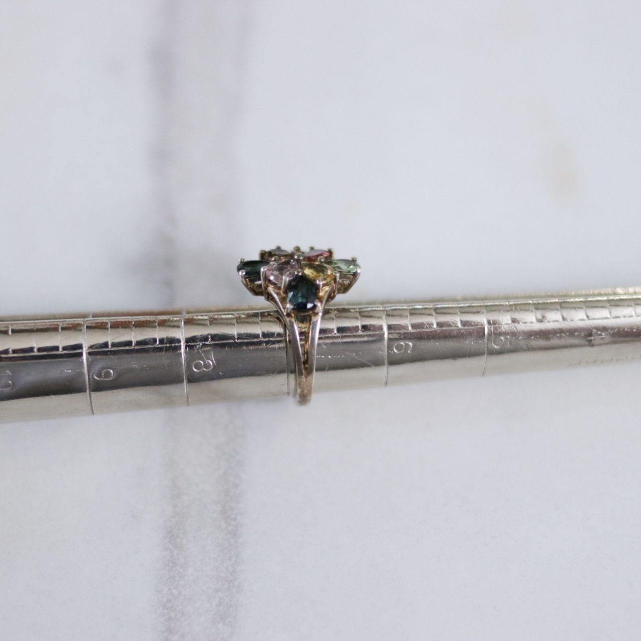 Vintage Shades of Green Tourmaline and Citrine Cluster Cocktail Ring by Sterling Silver - Vintage Meet Modern Vintage Jewelry - Chicago, Illinois - #oldhollywoodglamour #vintagemeetmodern #designervintage #jewelrybox #antiquejewelry #vintagejewelry