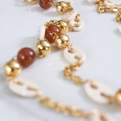 Vintage 1960s Cream Lucite Mariner Link, Gold, and Faux Tortoise Long Necklace by Unsigned Beauty - Vintage Meet Modern Vintage Jewelry - Chicago, Illinois - #oldhollywoodglamour #vintagemeetmodern #designervintage #jewelrybox #antiquejewelry #vintagejewelry