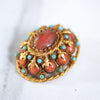 Vintage HAR Oval Medallion Brooch with Carnelian Glass Center Stone and Turquoise Bead Details by HAR - Vintage Meet Modern Vintage Jewelry - Chicago, Illinois - #oldhollywoodglamour #vintagemeetmodern #designervintage #jewelrybox #antiquejewelry #vintagejewelry