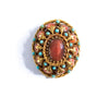 Vintage HAR Oval Medallion Brooch with Carnelian Glass Center Stone and Turquoise Bead Details by HAR - Vintage Meet Modern Vintage Jewelry - Chicago, Illinois - #oldhollywoodglamour #vintagemeetmodern #designervintage #jewelrybox #antiquejewelry #vintagejewelry