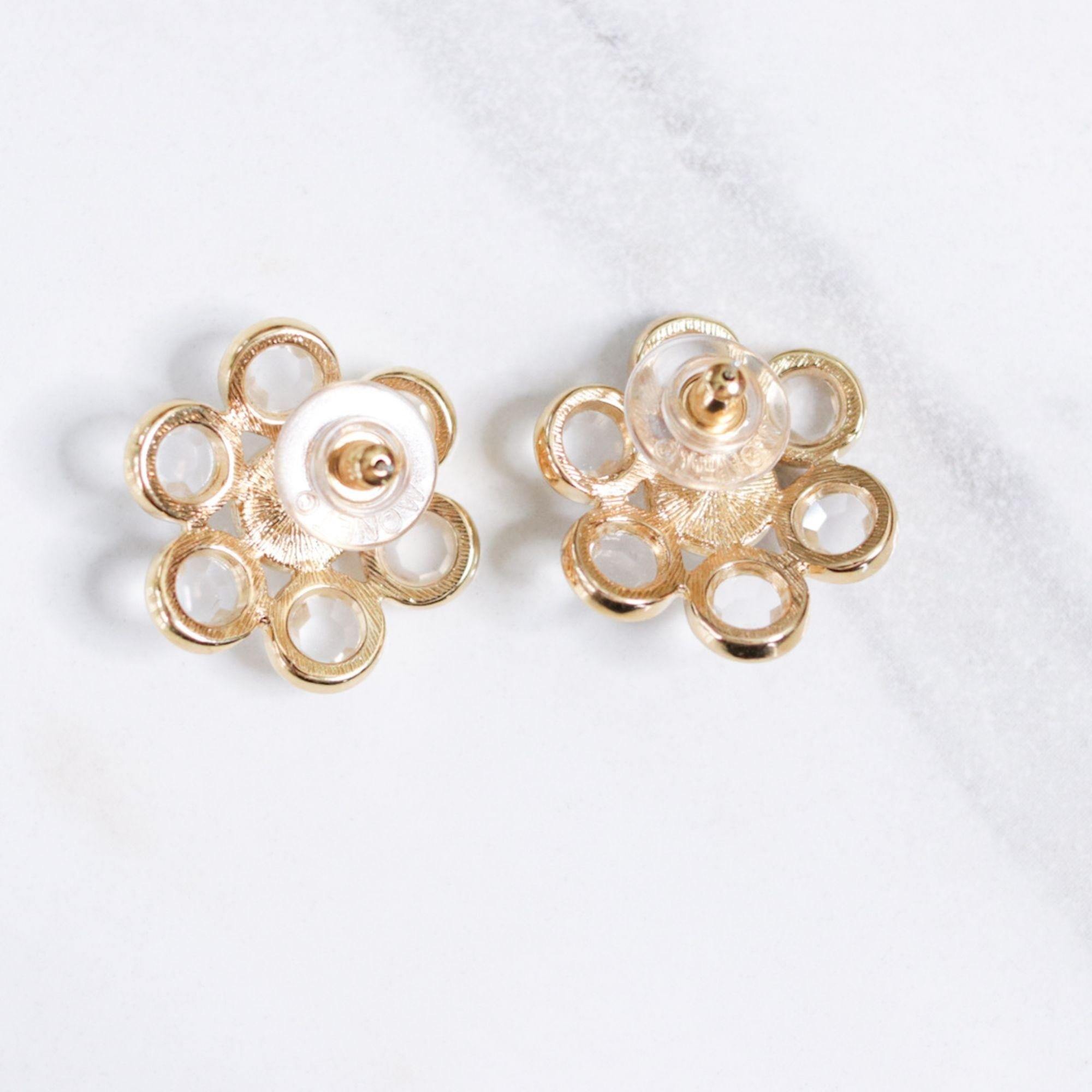 Vintage Monet Bezel Set Crystal and Faux Pearl Earrings by Monet - Vintage Meet Modern Vintage Jewelry - Chicago, Illinois - #oldhollywoodglamour #vintagemeetmodern #designervintage #jewelrybox #antiquejewelry #vintagejewelry