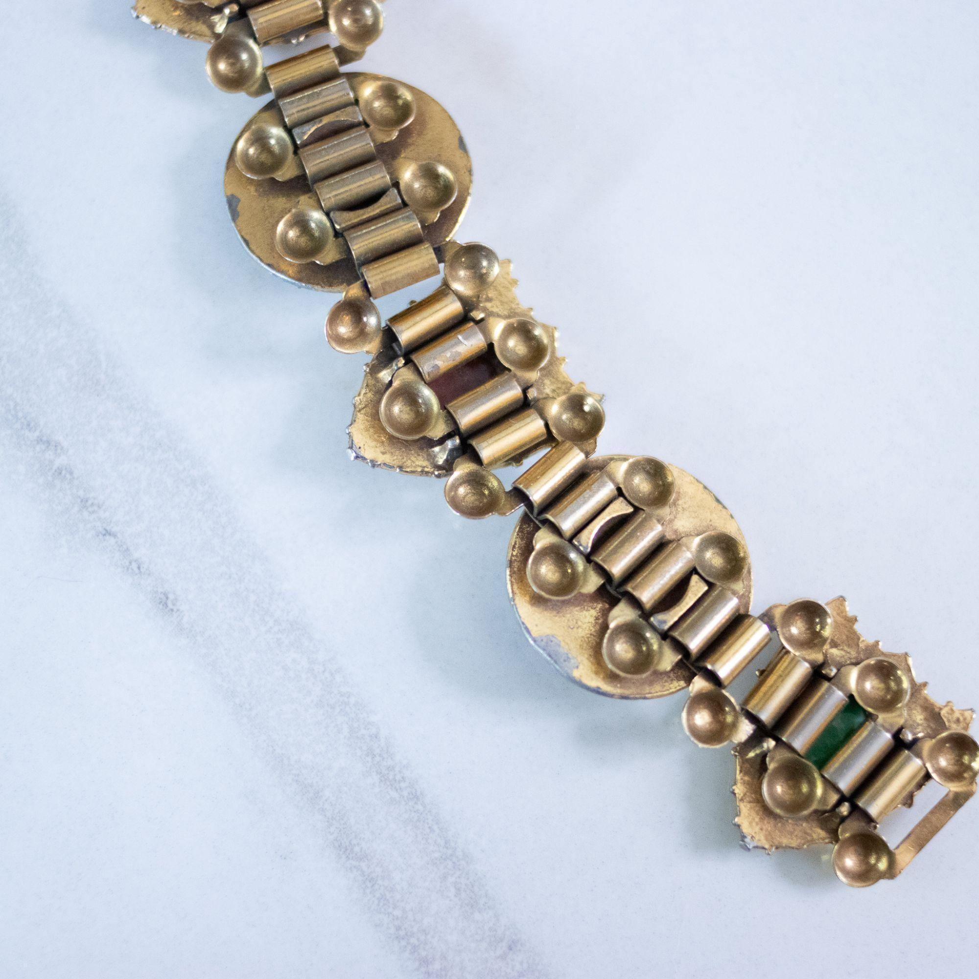 Vintage Victoria Slide Style Medieval Scene Bracelet with Art Glass Rhinestones, Cabochons, and Cameos by Unsigned Beauty - Vintage Meet Modern Vintage Jewelry - Chicago, Illinois - #oldhollywoodglamour #vintagemeetmodern #designervintage #jewelrybox #antiquejewelry #vintagejewelry