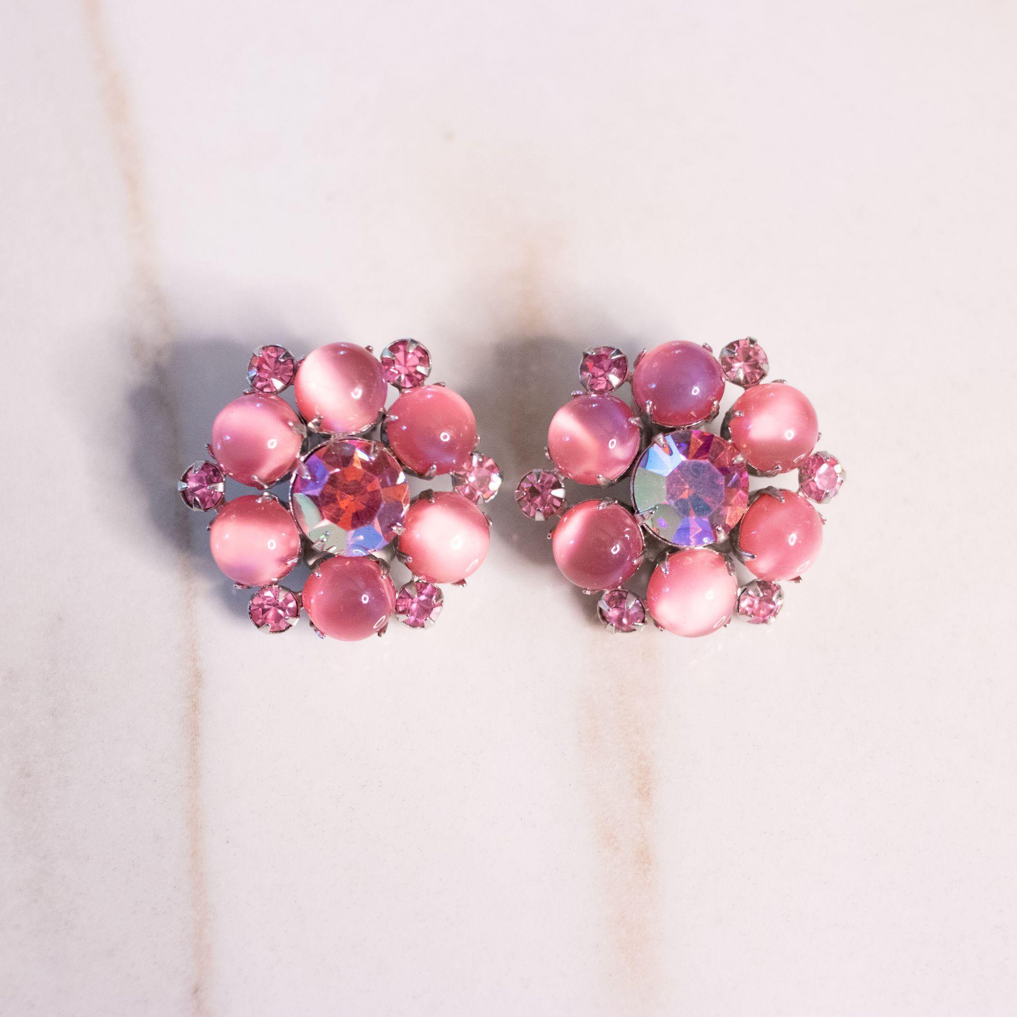 Vintage Pink Rhinestone Statement Earrings by Unsigned Beauty - Vintage Meet Modern Vintage Jewelry - Chicago, Illinois - #oldhollywoodglamour #vintagemeetmodern #designervintage #jewelrybox #antiquejewelry #vintagejewelry