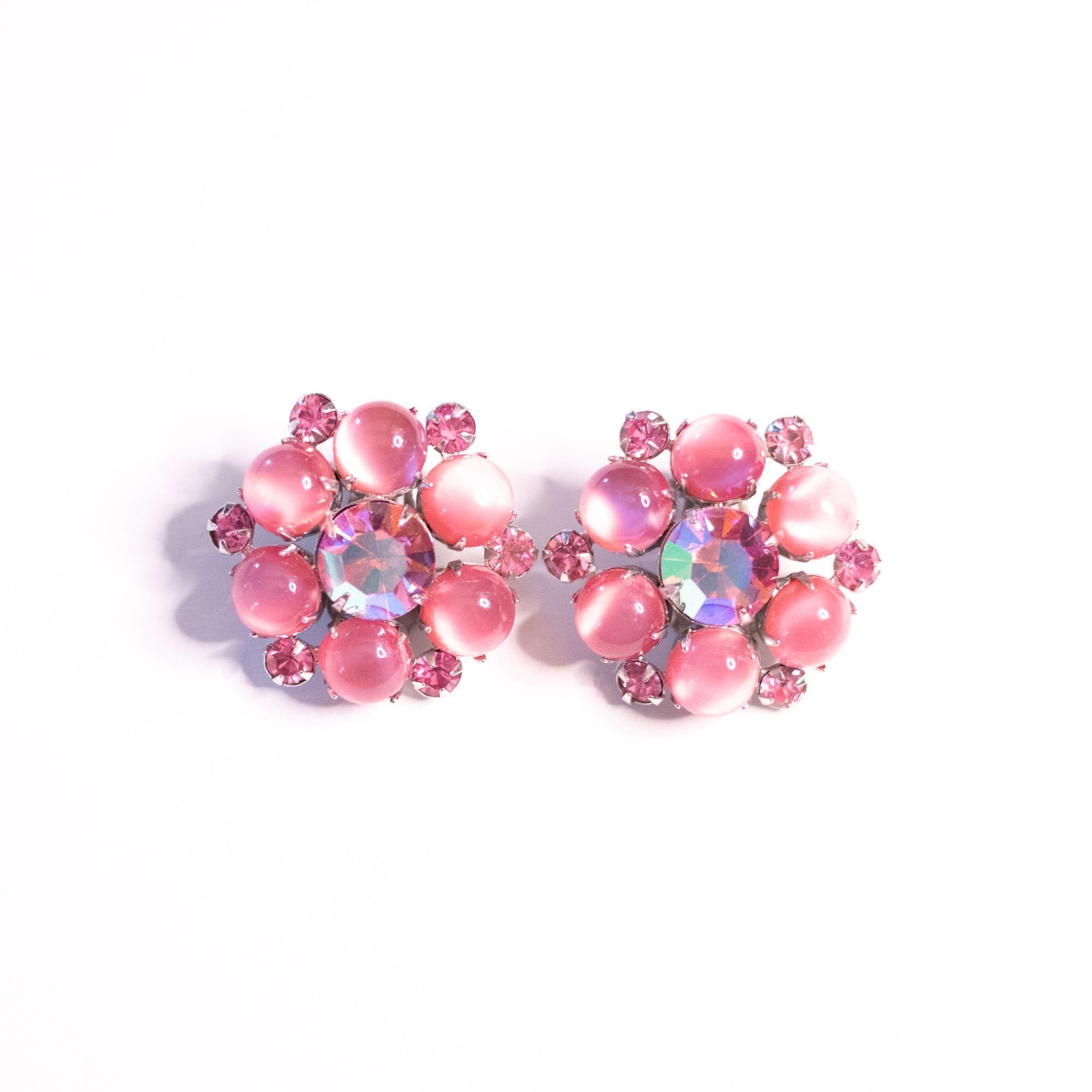 Vintage Pink Rhinestone Statement Earrings by Unsigned Beauty - Vintage Meet Modern Vintage Jewelry - Chicago, Illinois - #oldhollywoodglamour #vintagemeetmodern #designervintage #jewelrybox #antiquejewelry #vintagejewelry
