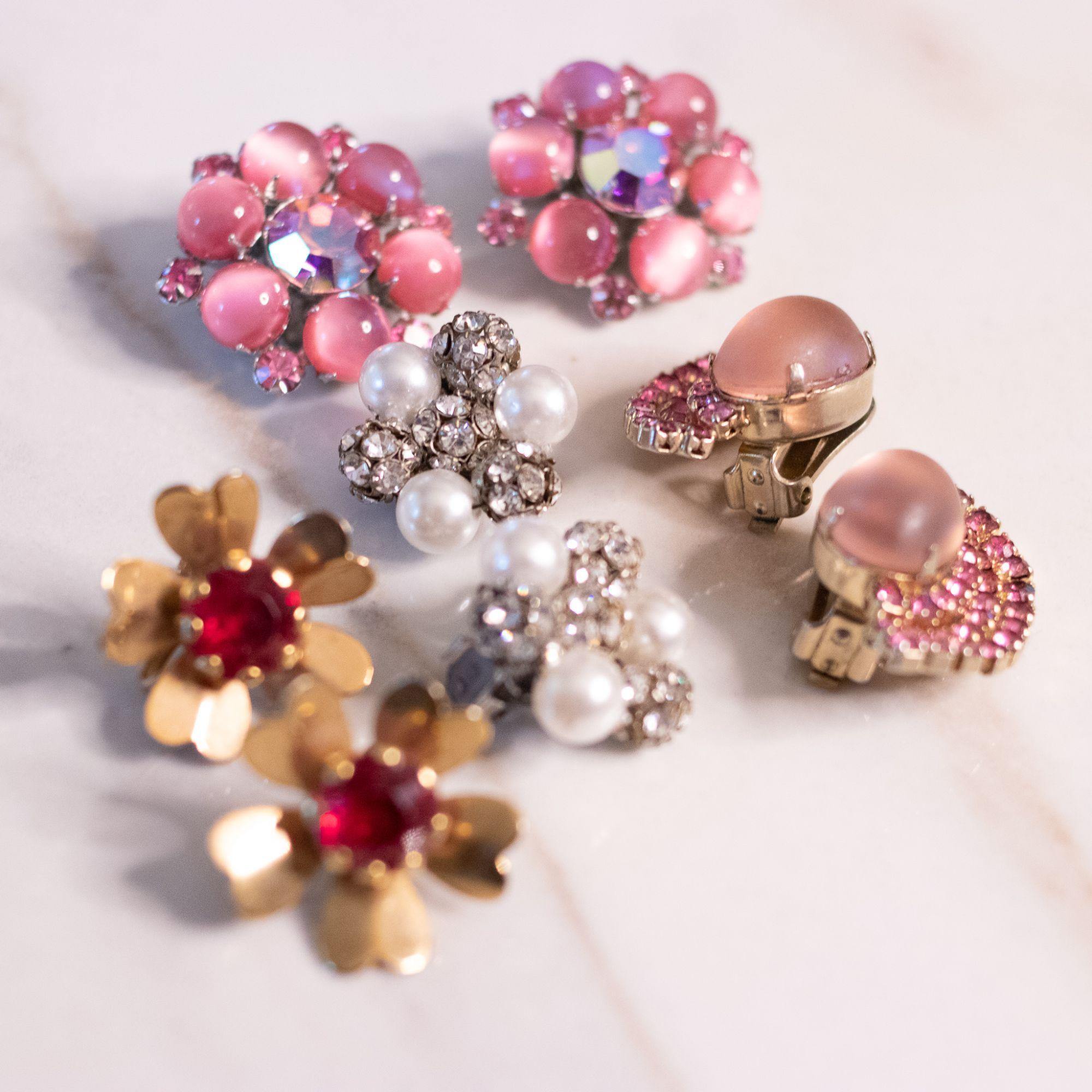 Vintage Pink Rhinestone Statement Earrings by Unsigned Beauty - Vintage Meet Modern Vintage Jewelry - Chicago, Illinois - #oldhollywoodglamour #vintagemeetmodern #designervintage #jewelrybox #antiquejewelry #vintagejewelry