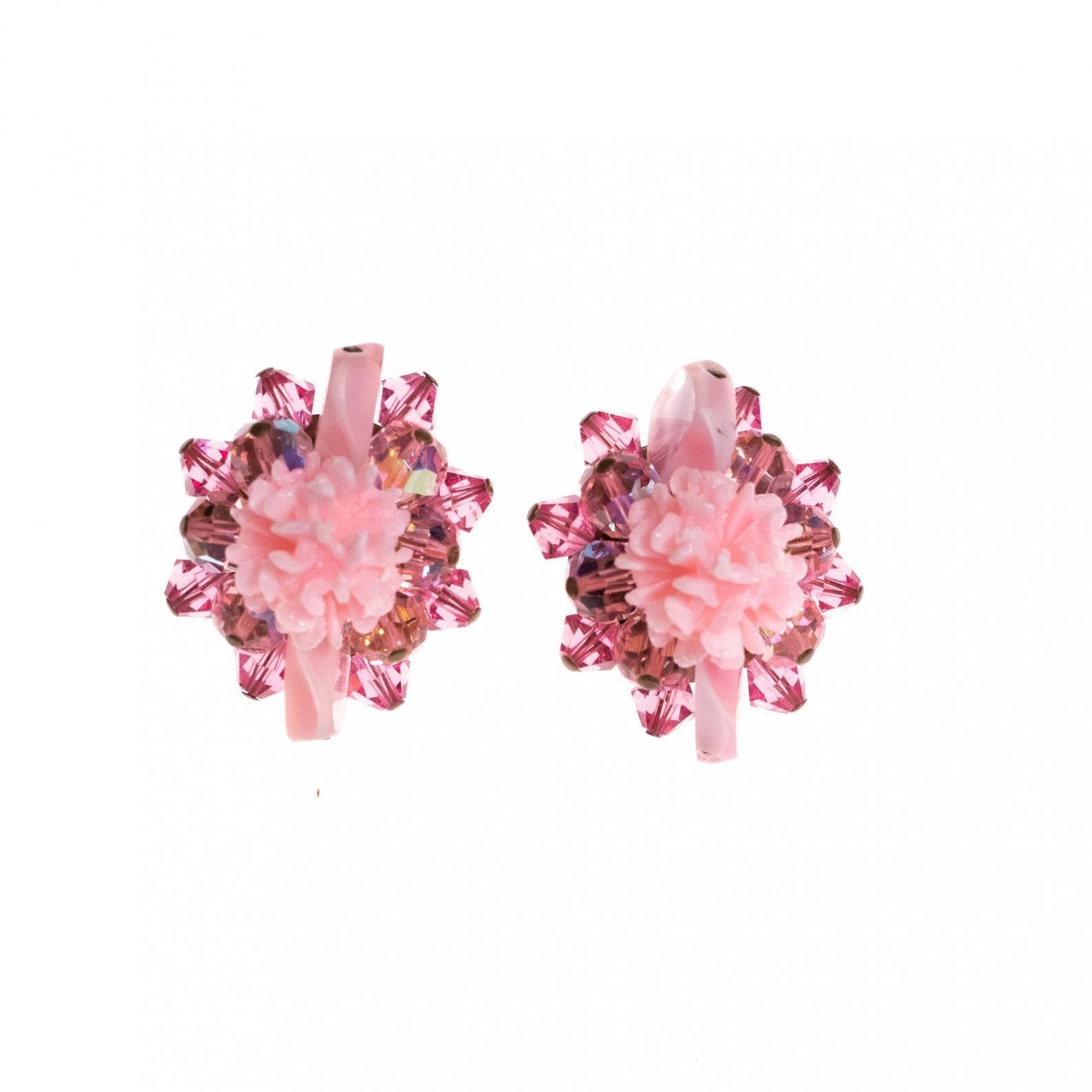 Vintage Regency Pink Crystal Cluster Earrings by Regency - Vintage Meet Modern Vintage Jewelry - Chicago, Illinois - #oldhollywoodglamour #vintagemeetmodern #designervintage #jewelrybox #antiquejewelry #vintagejewelry