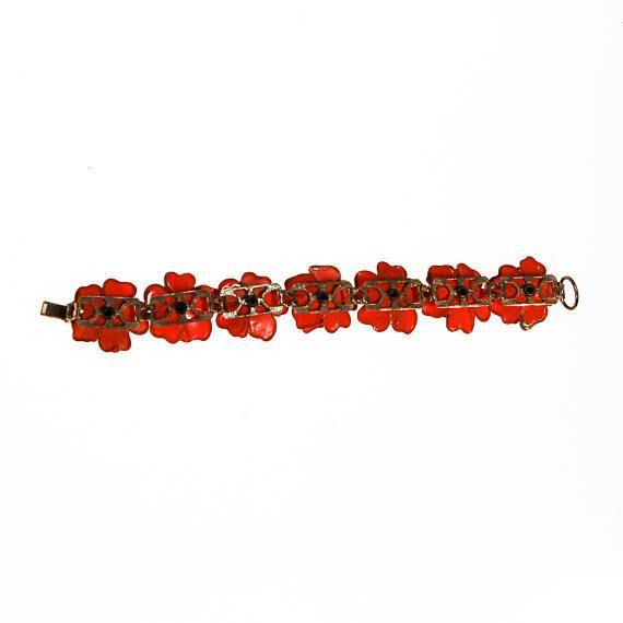 Vintage Orange Blossom Bracelet with Rhinestone Centers by 1950s - Vintage Meet Modern Vintage Jewelry - Chicago, Illinois - #oldhollywoodglamour #vintagemeetmodern #designervintage #jewelrybox #antiquejewelry #vintagejewelry
