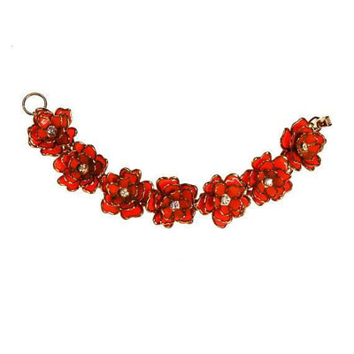Vintage Orange Blossom Bracelet with Rhinestone Centers by 1950s - Vintage Meet Modern Vintage Jewelry - Chicago, Illinois - #oldhollywoodglamour #vintagemeetmodern #designervintage #jewelrybox #antiquejewelry #vintagejewelry
