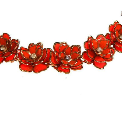 Vintage Orange Blossom Bracelet with Rhinestone Centers by 1950s - Vintage Meet Modern Vintage Jewelry - Chicago, Illinois - #oldhollywoodglamour #vintagemeetmodern #designervintage #jewelrybox #antiquejewelry #vintagejewelry