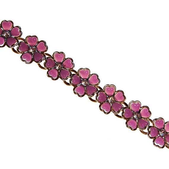 Purple Flower and Rhinestone Bracelet by Vintage Meet Modern - Vintage Meet Modern Vintage Jewelry - Chicago, Illinois - #oldhollywoodglamour #vintagemeetmodern #designervintage #jewelrybox #antiquejewelry #vintagejewelry