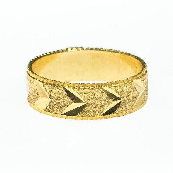 Gold Band Etched with Chevron Design Boho Bohemian Chic